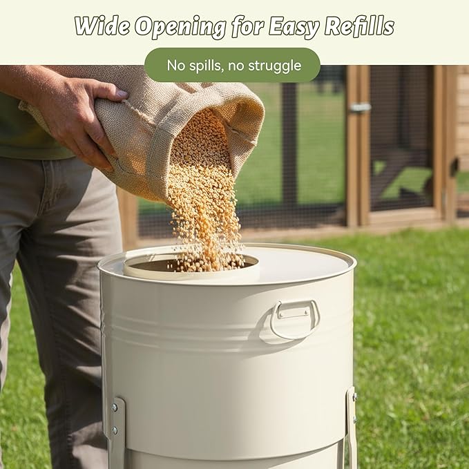KOL Chicken Feeder No Waste for Coop & Outdoors, 16 Port 50lbs Poultry Feeder with Spill-Control Design, Rust-Proof Powder Coated Metal & Smooth Safe Edges (Jade White)