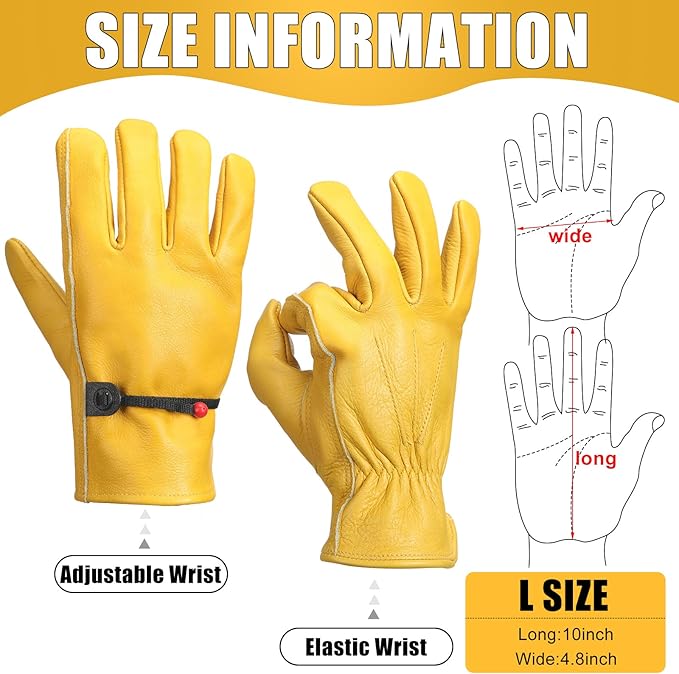 Bencailor 4 Pairs Leather Gloves for Work Leather Gardening Gloves Cowhide Durable Puncture Cut Resistant for Men Women