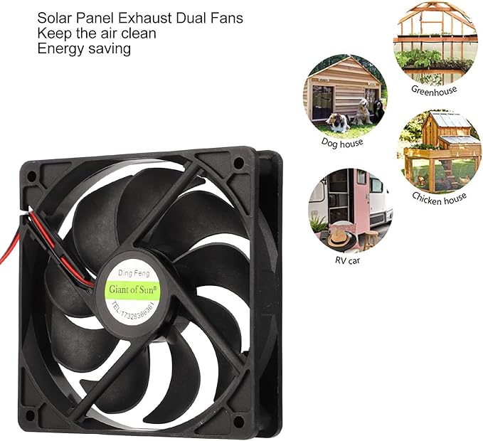Solar Panel Fans Kit, 10W 12V Solar Panel Powered Dual Fan, Portable Gable Fan, Waterproof Outdoor Solar Exhaust Ventilation Fan for Greenhouse, Chicken Coops, Shed, Dog House, Window Exhaust, RV