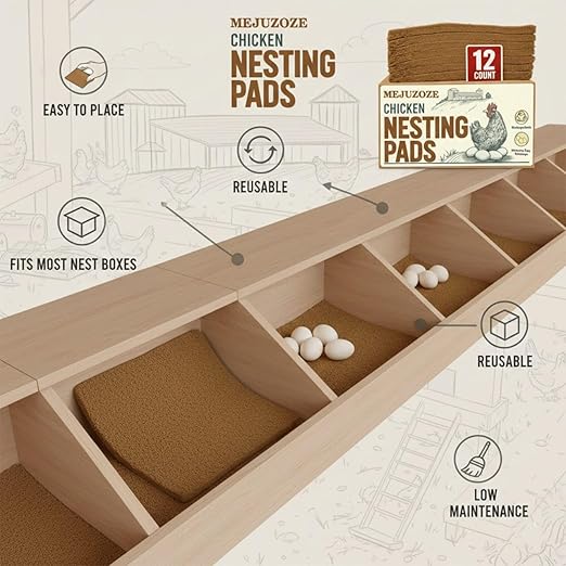 Chicken Nesting Pads – 12 Pack 13x13 Aspen Excelsior Nest Box Liners for Chicken Coop – Natural Chicken Coop Bedding, Egg Protection Pads, Dust-Free Nesting Box Bedding for Laying Hens