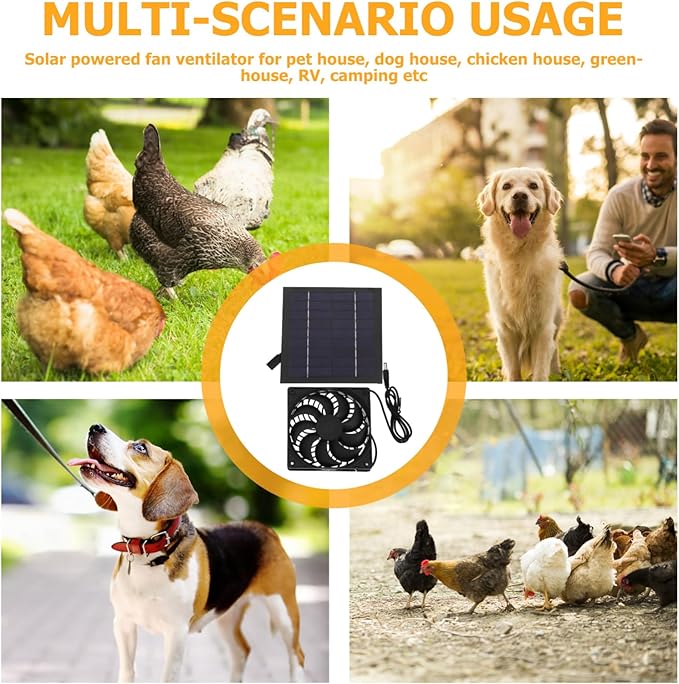 Milisten Indoor Cooling Ventilation Solar Fan for Dog Chicken House High Efficiency Solar Panel
