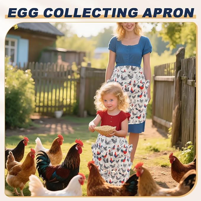 Egg Apron, Egg Collecting Apron with 12 Pockets for Fresh Eggs - Gathering Eggs from Chickens, Ducks, and Geese