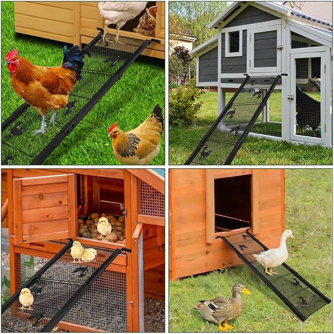 3 Piece Chicken Coop Ramp, Heavy Duty Chicken Ladder with Anti-Slip Ramp, Ladder Length Adjustable Poultry Ramp for Hens and Ducks Henhouse