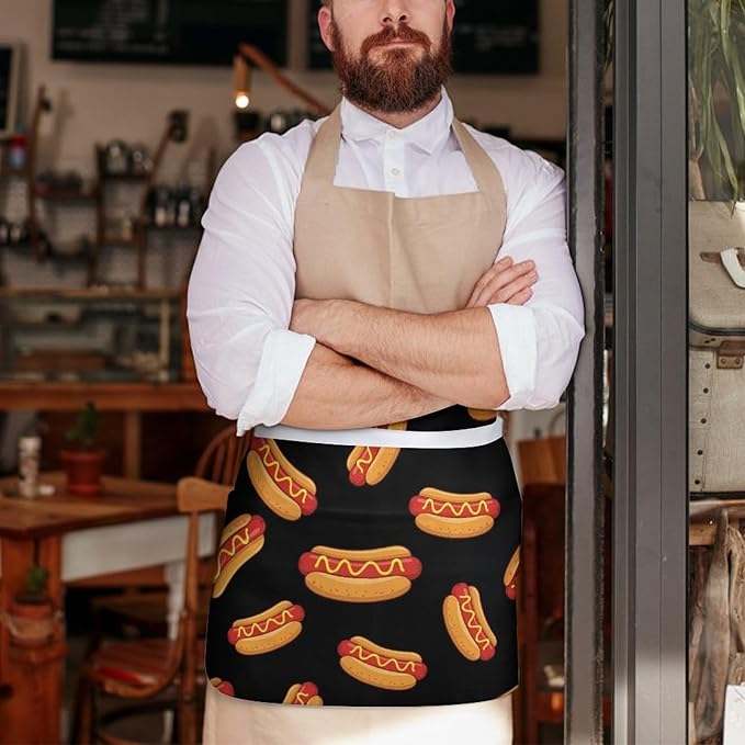 Unisex Apron for Cooking Server Waitress Half Waist Apron with 3 Pockets