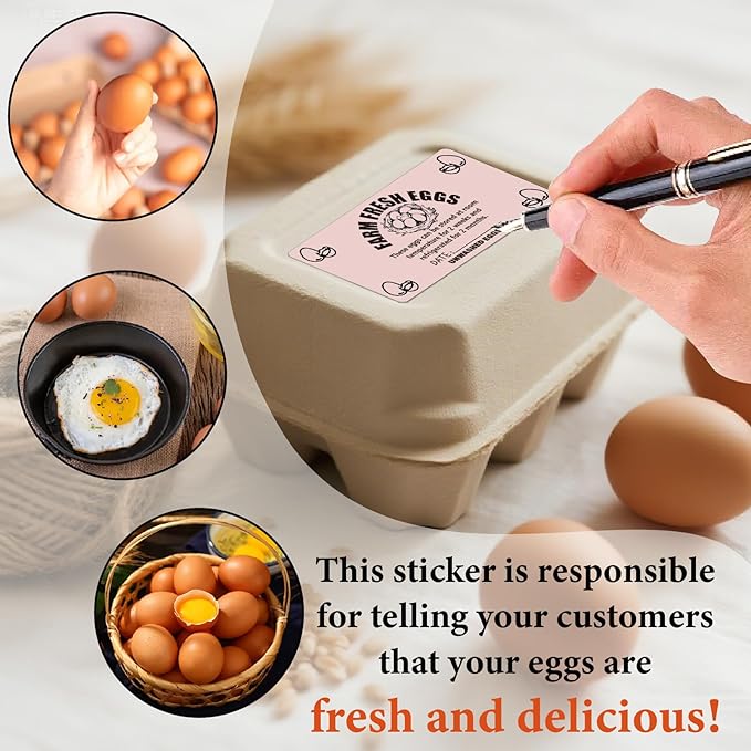 60Pcs 4 x 2 Inches Farm Fresh Egg Carton Sticker with Collected Date Self Adhesive Writable Fresh Egg Labels Packaging Tags for Box Containers Business Farmhouse Market Supplies