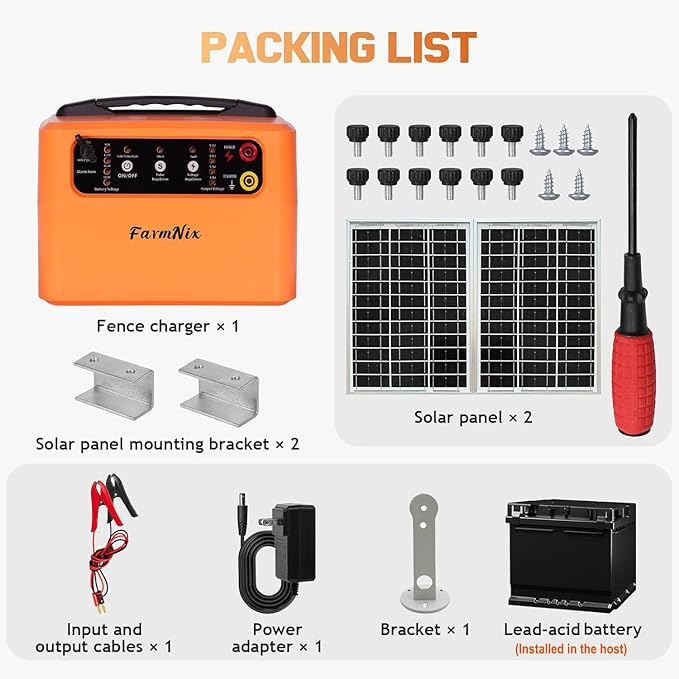 30 Miles Solar Electric Fence Charger for Livestock,6-12KV Adjustable Output Solar Charger,1.5J Fence Charger,15W Solar Powered Electric Fence Kit for Garden,24H Uninterrupted Protection