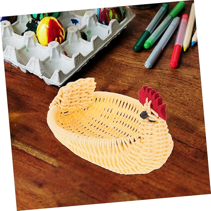 SUPVOX Animal Shaped Woven Basket Decorative Egg Holder for Easter Charming Farmhouse Fruit Basket for Kitchen Living Room Bedroom Fun Cartoon Chicken Design Versatile Storage