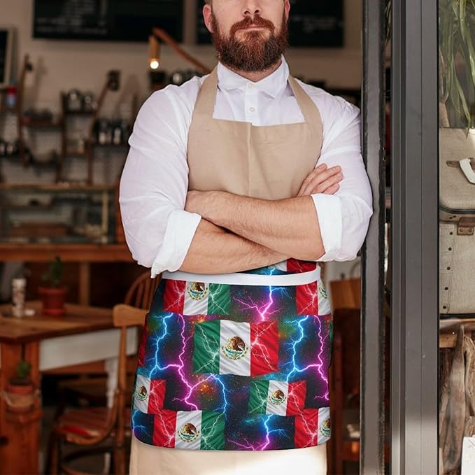 Unisex Chef Waiter Apron Waist Half Short Serving Aprons with 3 Pockets