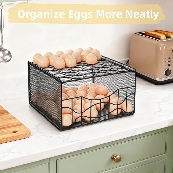Egg Basket for Gathering, 2 Tier Large Fresh Egg Collecting Holder with Slide Tray, Holds 36 + 100 Eggs, Metal Wire Farm Eggs Storage Rack for Countertop, Chicken Duck Easter EGG, Fruit