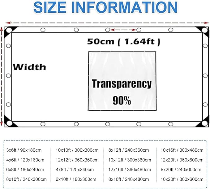8x10 FT Clear tarp Waterproof Heavy Duty,Plastic Tarp Edge Heat Fused Rope+Tie-Downs, with Outdoor Patio Enclosure Chicken Coop Cover Waterproof Transparent Tarpaulin, for Porch Greenhouse Plant