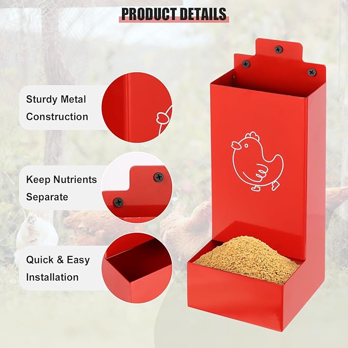 Automatic Chicken Grit Feeder,2 Pack Metal Hanging Chicken and Poultry Feeder,No-Waste Design,Easy to Install and Clean,Ideal for 5-6 Chickens
