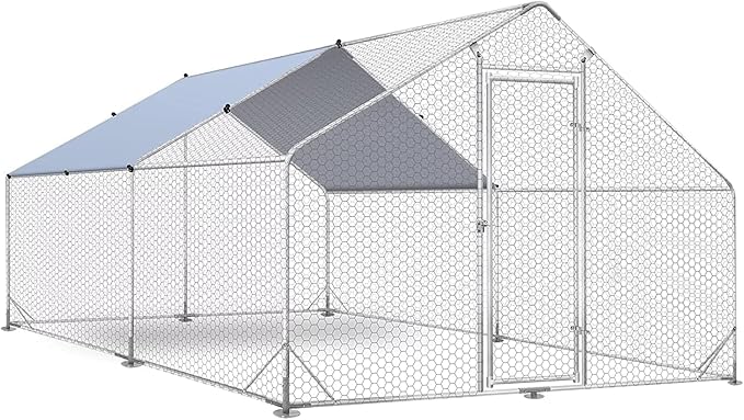 Large Metal Chicken Coop, Walk-in Poultry Cage Galvanized Hen Playpen House with with Water-Resident and Anti-UV Cover, Duck Rabbit House Outdoor, Backyard Farm, 9.8' L x 13.1' W x 6.5' H