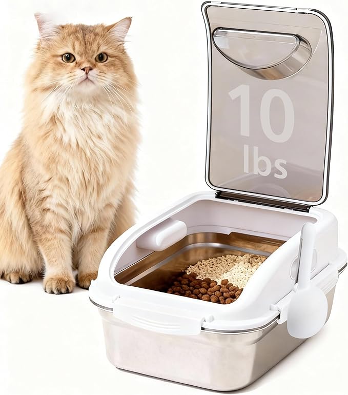 304 Stainless Steel Dog Food Storage Container with Lid for Cat Bird Pet Dry Food Treats, Airtight Mouse Proof Small Storage Bin Fits Up To 10 Lbs, Coming With Scoop