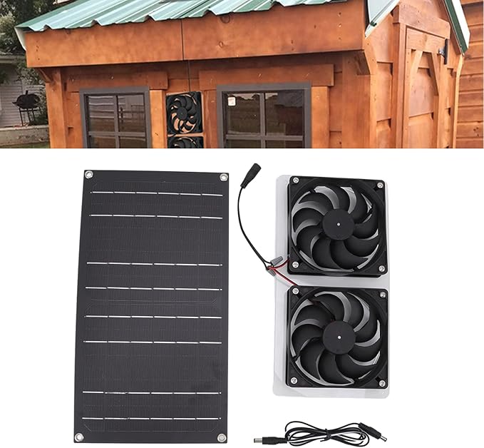 Solar Panel Fans Kit, 100W 12V Solar Powered Dual Fan Waterproof Ventilator Exhaust Fan Low Noise, Outdoor Ventilation Fan for Greenhouses, Chicken Coops, Sheds, Pet Houses, Window Exhaust