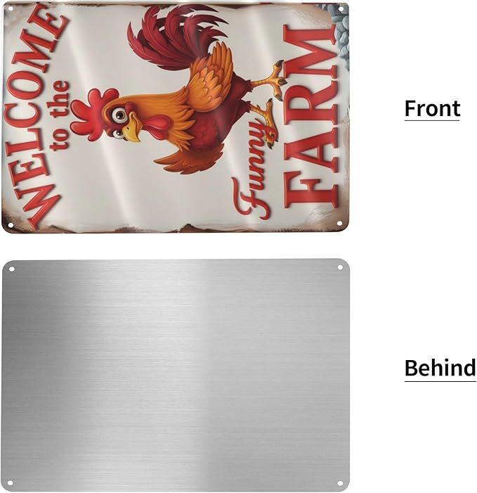 Welcome to The Funny Farm Aluminum Sign Humorous Chicken Coop Sign Rustic Farmhouse Welcome Sign for Backyard Flock 8x12 Inches Outdoor Metal Decor Style-03