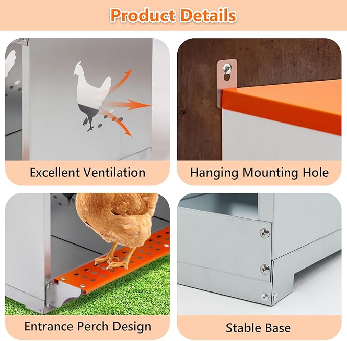 Chicken Nesting Box for Laying Eggs - 10 Room Chicken Laying Boxes, Nesting Boxes for Chickens, Heavy Duty Metal Chicken Coop (53" L x 17" W x 25" H)