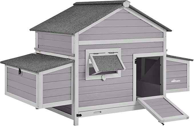 Aivituvin Chicken Coop Extension Design Chicken House for Duck Quail Poultry Hen Cage with Run and Two Nest Boxes(Coop)