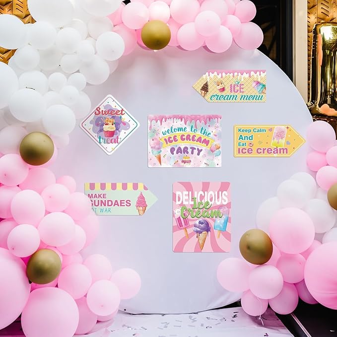WERNNSAl 10PCS Ice Cream Party Decorations - Ice Cream Sign Birthday Party Supplies for Girls Kids Colorful Summer Theme Party Wall Art Decor for Home Garden Yard Decorations