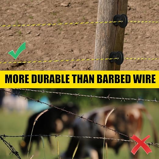 Upgrade Electric Fence Polywire 660FT,200 Meters, 6 Stainless Steel Strands for Reliable Conductivity, Portable Electric Fencing, UV Resistant, Rust Resistant, Highly Conductive, Easy to Install