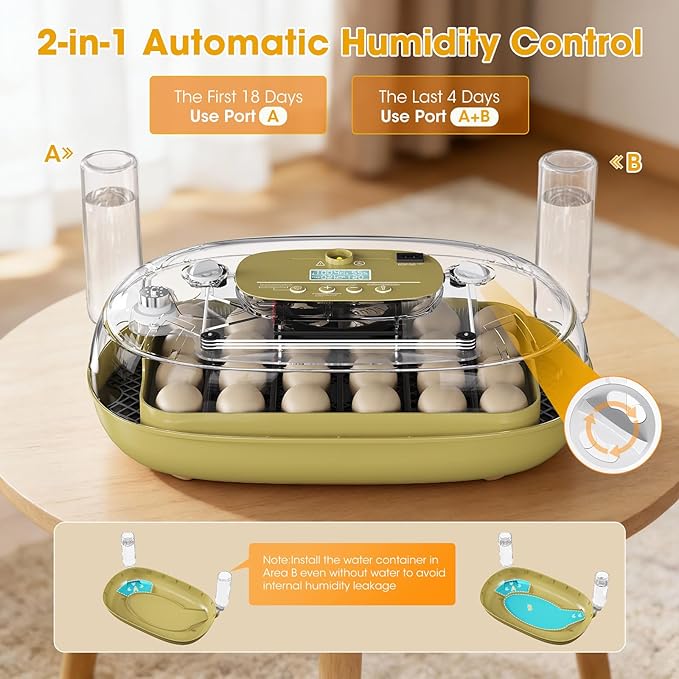 24 Egg Incubator for Hatching Eggs, Automatic Egg Turning, Temperature & Humidity Control, Egg Candler, for Hatching Chicken, Duck, Quail, Goose - Ideal for Farm, Classroom, Home Use
