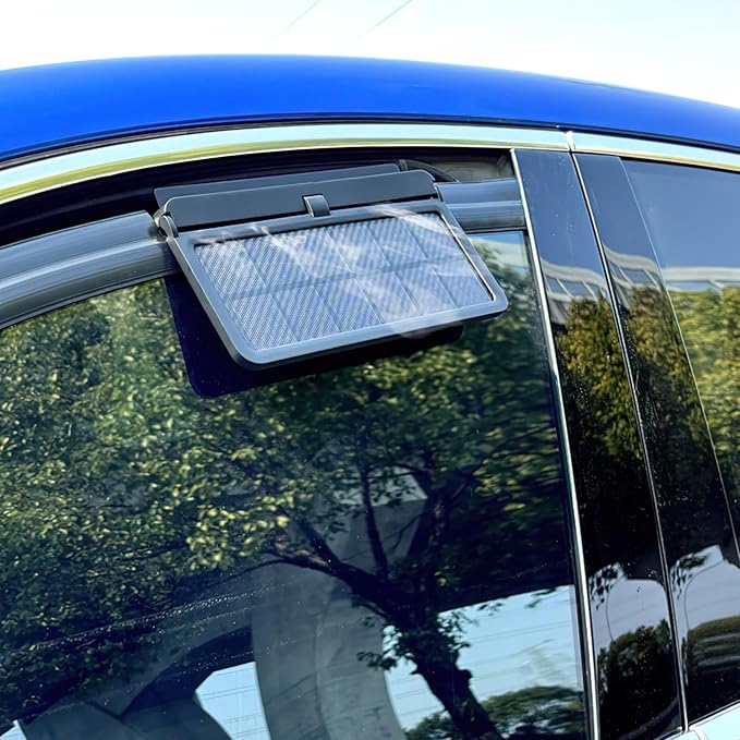 Car Solar Powered Exhaust Fan - 180 Vehicle Ventilation Fan with Three Air Outlet (Black-Blue)