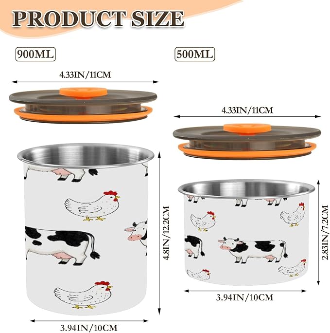 Farm Cows Chickens Coffee Canister 17oz Stainless Steel Airtight Food Storage Container with Lid for Beans/Cereal Preserval