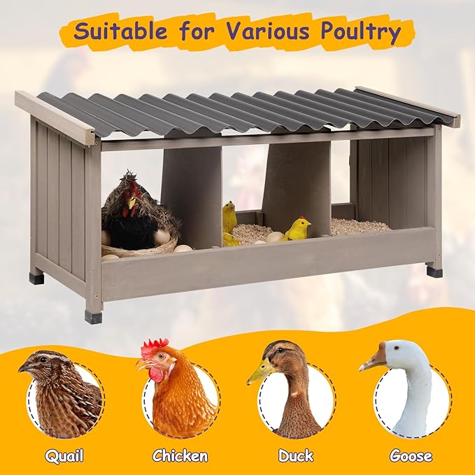 Chicken Nesting Box, Wall-Mounted Wooden Chicken Coop Accessories with PVC Roofing, 3 Compartments for Hens & Ducks Outdoor or Indoor Use