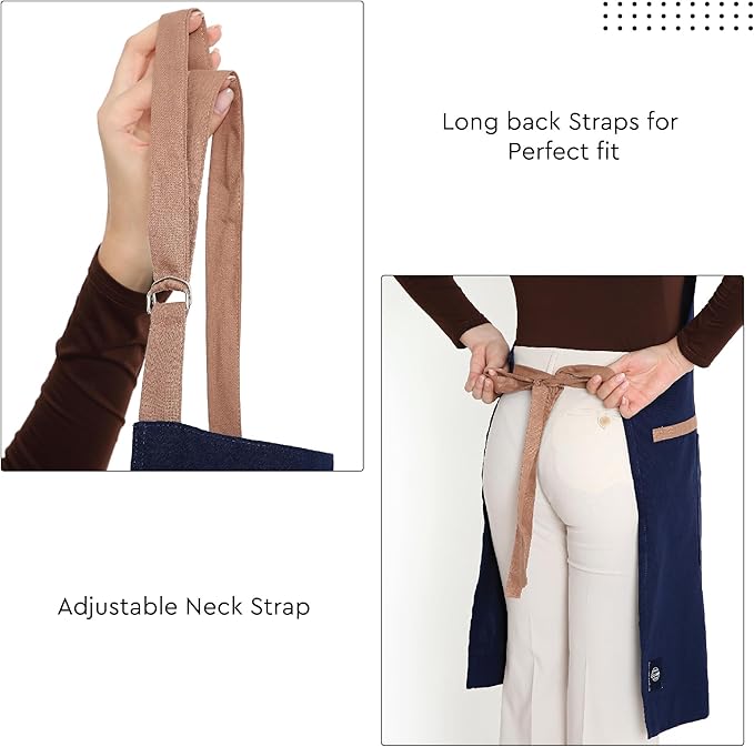 Encasa XO Adjustable Kitchen Cotton Apron With Pockets & Towel Holder Of Size 27x33 in (Scotch Blue) for Men & Women Chefs For Cooking & Baking in Home, Restaurants & Barbeque