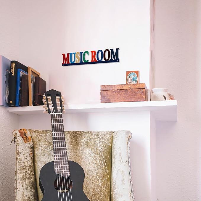 Metal Music Room Sign Wall Decor, Vintage Music Signs Home Decor, Musical Decor for Bedroom Living Room Man Cave Studio, Musical Gifts 3.7 x 14.5 inches