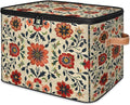 Boho Vintage Floral Pattern Storage Bins with Zipper Lid Fabric Storage Containers for Clothes Collapsible Closet Storage Basket with Metal Frame 1 Pack