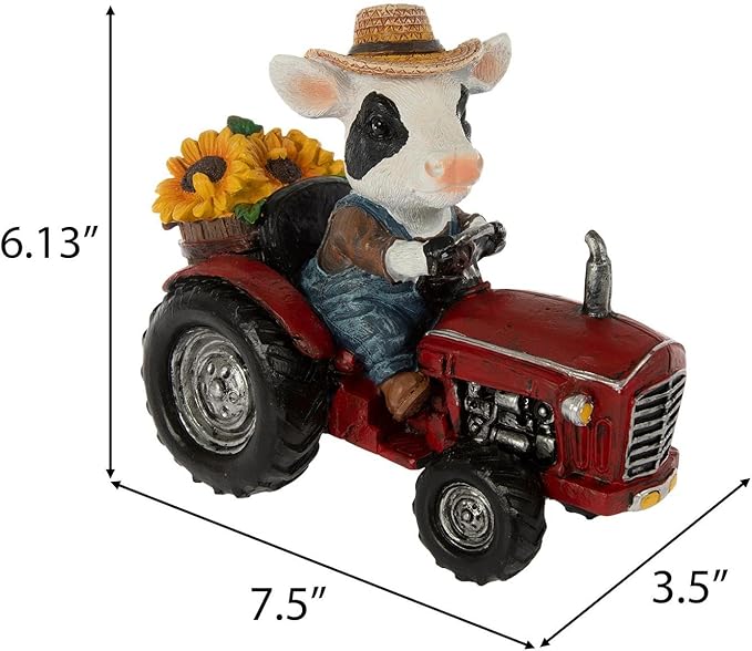 Hobby Lobby Farm Animal Kitchen Figurines, Farmyard Friends, Home Kitchen Coffee Bar Office Decor (Cow Driving Red Tractor)