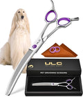 ULG 7.5” Dog Grooming Thinning Shears – 30° Curved Pet Thinning Scissors, Japanese 440C Stainless Steel, 60 V-Shaped Teeth, 25% Thinning Rate, Reversible Butterfly Handles, for Face, Nose, Eyes & Coat