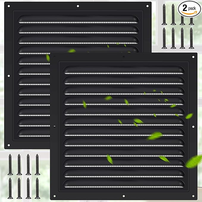 2 Pcs Aluminum Attic Vents 12" x 12" Metal Gable Wall Mesh Shed Vent with Screen Square Louver Grille for Exterior Door House Attic Garage Ceiling