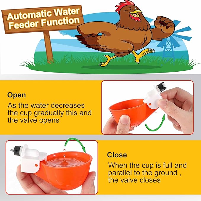 Tanlade 50 Packs Chicken Waterer Cups Large Chicken Feeder, Automatic Waterer Cups Kit for Poultry Chicks Duck Goose Turkey Bunny(Orange)