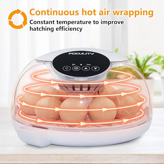 Egg Incubators for Hatching Eggs with Smart Automatic Turning Small Poultry Duck Quail 12 Eggs Chicken Incubator Temperature Days Control Humidity Display Candler Hatcher Machine, Fahrenheit