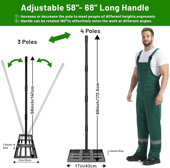 Lawn Leveling Rake 17"x10",Lawn Leveling Tool with 68" Long Adjustable Stainless Steel Handle for Leveling Soil,Grass,Sand or Dirt,Heavy Duty Lawn Leveler for Backyard,Garden,Golf Course,Farm,Pasture