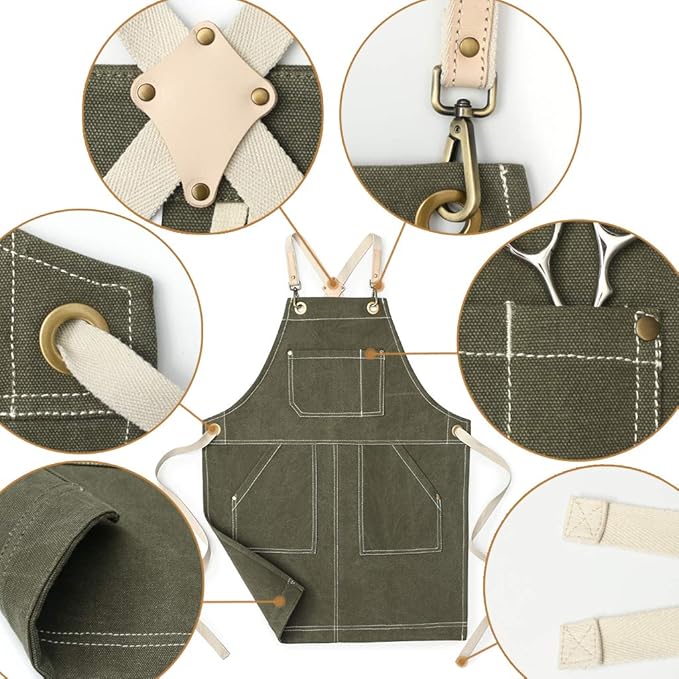 Jeanerlor - 16oz Water-Resistant Work Aprons for Women and Men Canvas Tool Apron with Pockets Adjustable S to XXXL