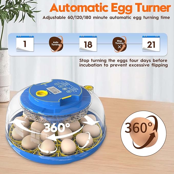 Incubator for Hatching Eggs-18 Egg Incubator with Automatic Egg Turning and Humidity Control 360°View Incubadora De Huevos,Ducks,Goose,Pigeon,Quail Incubator for Home,Farm,Lab,Science Classroom