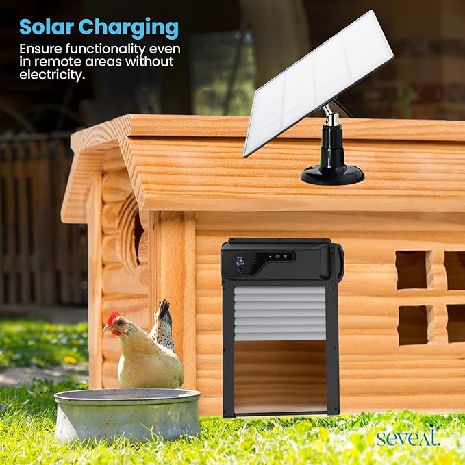 Automatic Chicken Coop Door with HD Camera, Solar Powered 5000mAh Battery - Door Opener with Remote, Timer & Anti-Pinch Sensor, App-Based Monitoring (Black)