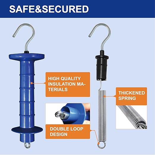 15 Pack Electric Fence Insulated Plastic gate Handle with Internal Spring and Double Ring end, Blue，for Electric Fence Gate Livestock Fence Agricultural Fencing and Pasture