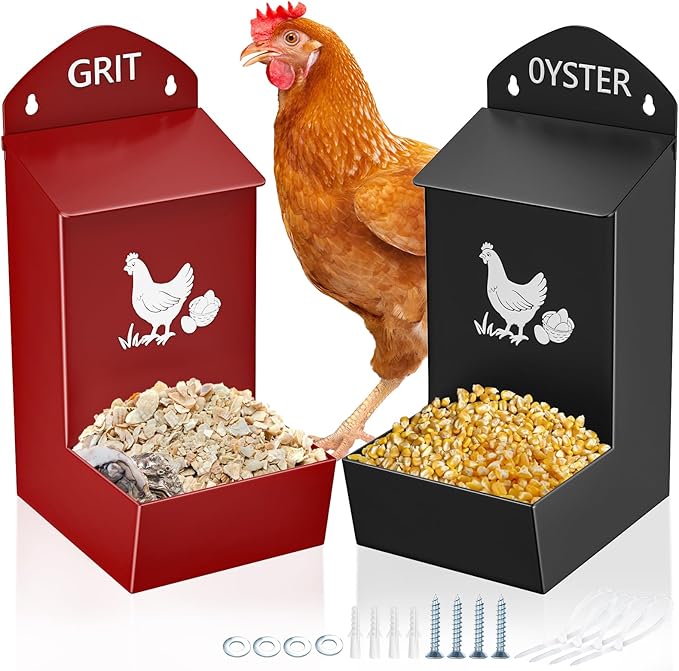Chicken Oyster Shell Feeder Grit Feeder, Metal Automatic Chicken Feeders Coop Accessories Supplies, Hanging Poultry Feeders for Chicks Duck Goose