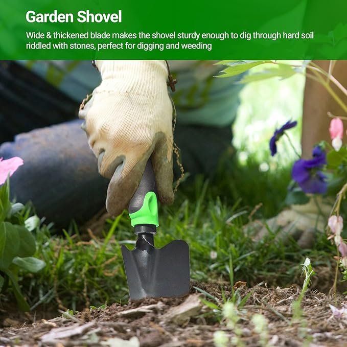 Garden Tools Set, 3 Pack Heavy Duty Gardening Kit Including Garden Shovel, Transplant Trowel and Hand Rake, Ideal for Digging, Weeding and Planting