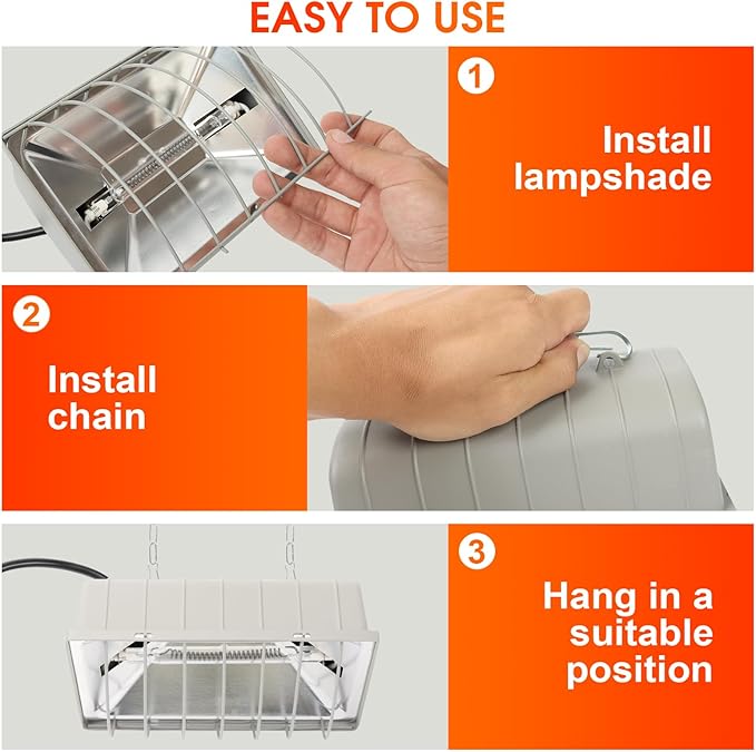 Chicken Coop Heat Lamp Carbon Fiber Tube,Adjustable 2-Level Temperature Brooder Heater Lamps for Chicks,Hanging Chicken Warmer for Livestock Dog Kennel,Cat House,Rectangle 175W/275W