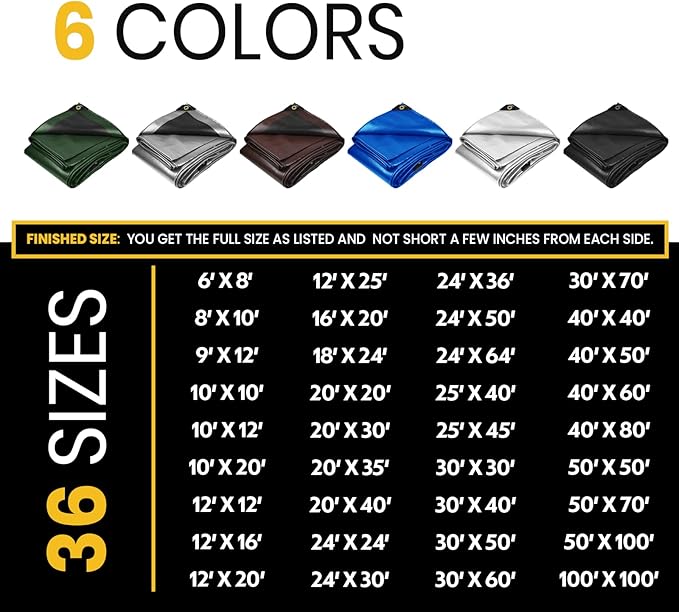PROTARP Extra Heavy Duty 16 Mil Tarp Cover, Waterproof, UV Resistant, Rip and Tear Proof, Poly Tarpaulin with Reinforced Edges for Roof, Camping, Patio, Pool, Boat. (Black 100′ X 100′)