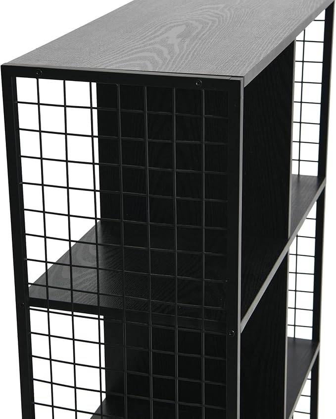 Household Essentials Trellis Open Storage Bookshelf with 6 Cube Compartments Black Oak Wood Grain and Black Metal