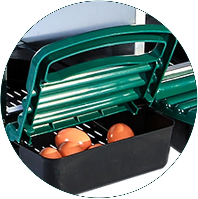 6 Compartment Metal Chicken Nesting Box, Automatic Roll-Out Egg Collection, Waterproof Galvanized Steel Laying Box with Perch & Wall Mount, for Hens Ducks Rabbits, Green