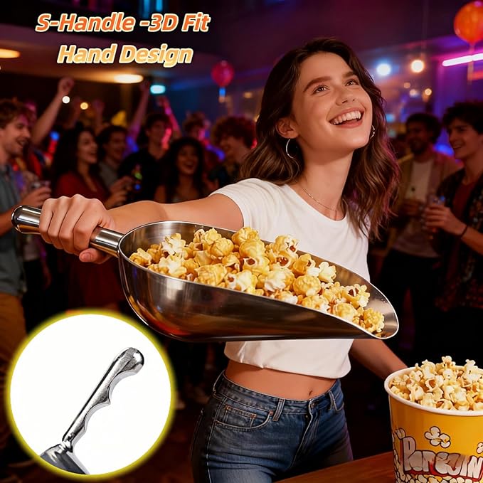 Ice Scoop, Heavy Duty Cast Aluminum, Ergonomic S-Curve Handle, Commercial Grade for Ice, Coffee, Popcorn, Flour, Sugar, Food-Grade & Rust-Proof Kitchen Tool (XL (38oz))