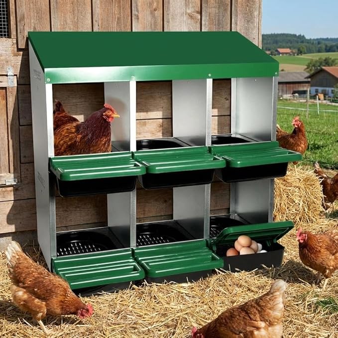 Metal Chicken Nesting Boxes, Roll Away Egg Collection with Lid Cover to Protect Eggs, Easy Clean Ventilated Design for Chicken Coop, Hen Roosting Boxes for Laying