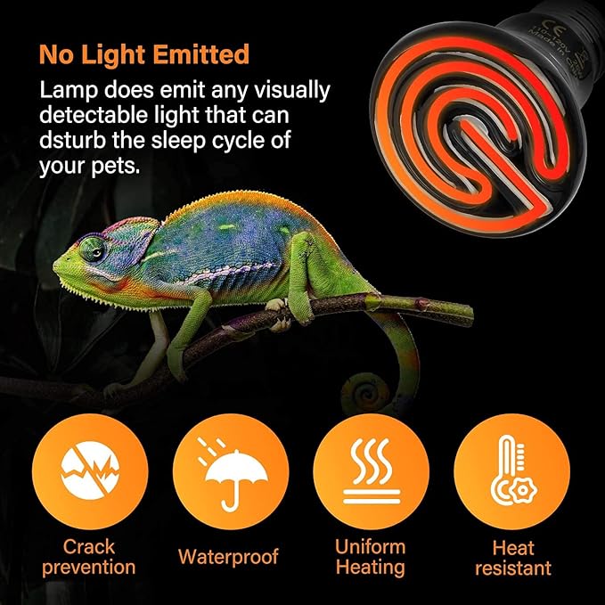 Simple Deluxe 25W (Mini) Ceramic Heat Emitter Reptile Heat Lamp Bulb No Light Emitting Brooder Coop Heater for Amphibian Pet & Incubating Chicken, Black, 1-Pack