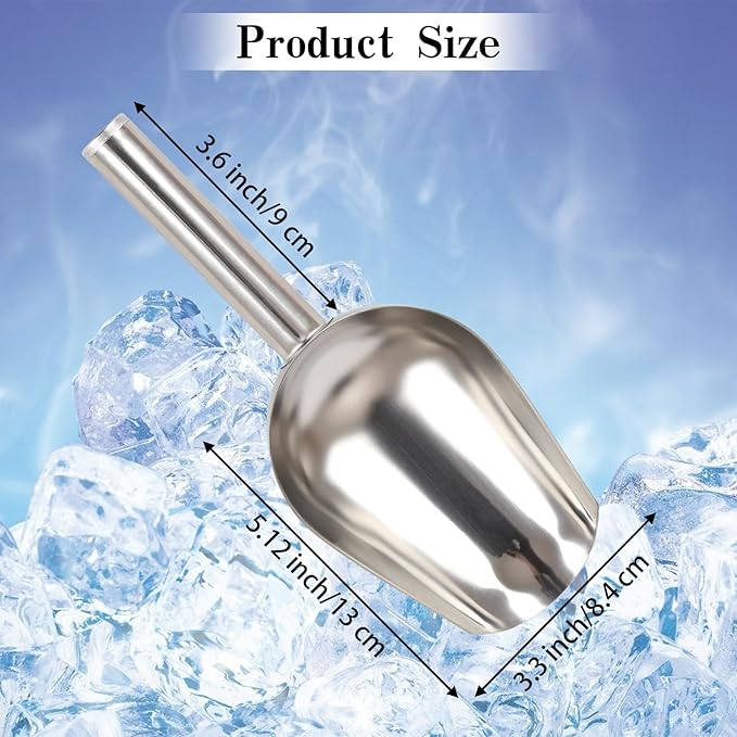 8 Pcs 8oz Stainless Steel Ice Scoop, Metal Candy, Food, Flour Scoops for Canisters, Dishwasher Safe, Silver Scooper for Kitchen, Ice Cream, Sugar, Popcorn, Coffee Beans
